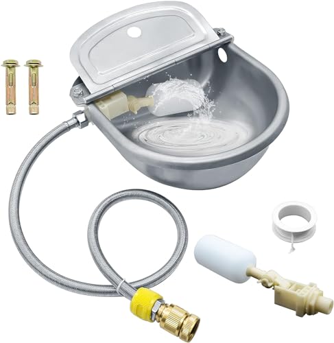 WOOLUCK® Automatischer futtertrog Pferd,304 Edelstahl tränkebecken für Pferd, Schaf, Schwein, Kuh, Geflügeltränke mit Schlauch, 2 Schwimmerventilen von WOOLUCK