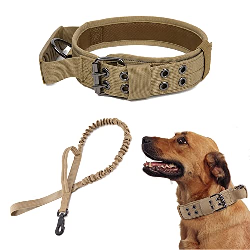 WOOLUCK K9 Halsband Taktisches Hundehalsband mit Griff, Reflektierendes Verstellbare Hundehalsband mit Robuste Metallschnalle, Militär Hundehalsband und Leine Set, für Mittlere Große Hunde,L von WOOLUCK