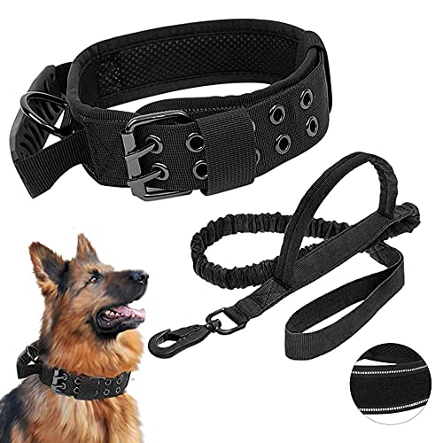 WOOLUCK Taktisches Hundehalsband Mit Griff, Reflektierendes Verstellbares Halsband Mit Robuster Metallschnalle, Militär Halsband Und Leine Set Für Mittlere Große Hunde, M von WOOLUCK