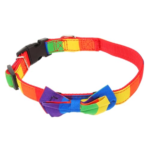 WOONEKY Süßes Katzenhalsband Regenbogen Haustierhalsband Dekor Verstellbares Hundehalsband Mit Schleife Leicht Für Kleine Hunde Und Katzen Sicher von WOONEKY
