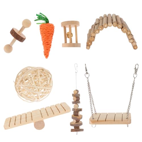 WOONEKY 1 Satz Hamster-Spielzeug Häschen-Backenzahn-Sticks Kaninchenspielzeug Hamster Spielzeug hamsterspielzeug Spielset Holz Hasenspielzeug Hamstertreppe Hamster holzspielzeug Wippe von WOONEKY