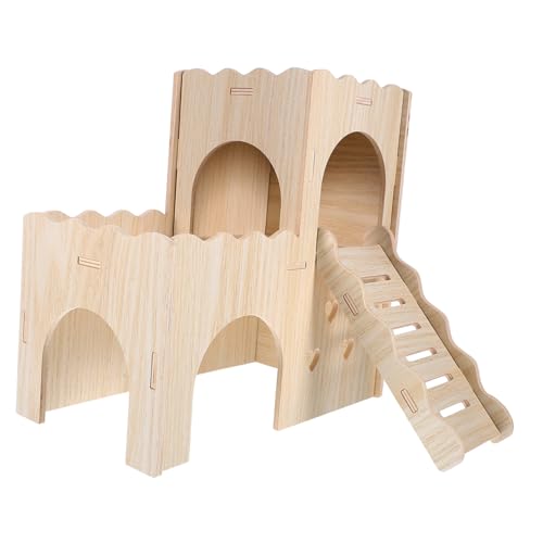 WOONEKY 1 Satz Holz Hamsterhaus mit Leiter Mehrstöckiges Versteck für Meerschweinchen Ratten und Kleine Kaninchen Habitat für Haustiere Design für Spiel und Entspannung von WOONEKY