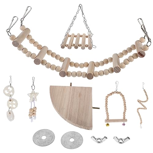 WOONEKY Vogelspielzeug Spielzeug Für Vögel 7-teilig Naturholzseil Papageien-Spielzeug-Set Sittichkäfig Kauspielzeug Haustiervogel-sitzstange Vogelaktivität Käfigspielzeug Für Papageien von WOONEKY