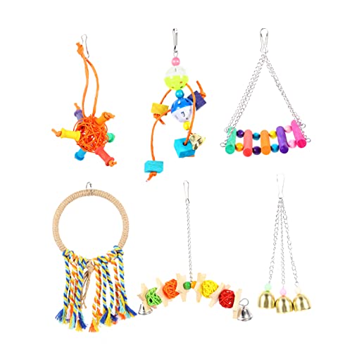 WOONEKY 1satz Bunte Papageien Spielzeuge Teiliges Mit Baumwollseil Schaukel Und Für Vögel Für Käfig Und Beschäftigung Für Wellensittiche Und Nymphensittiche von WOONEKY