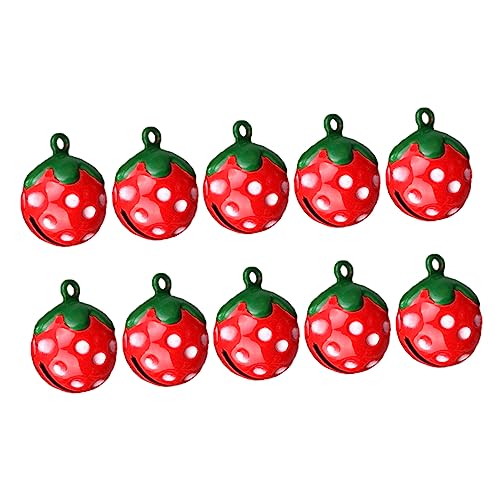 WOONEKY 10 Stück Teiliges Erdbeer Glöckchen für Haustierhalsband Glockenanhänger aus Langlebigem Material Modisches Design Sicherer Schnellverschluss für Kleine Hunde und Katzen von WOONEKY