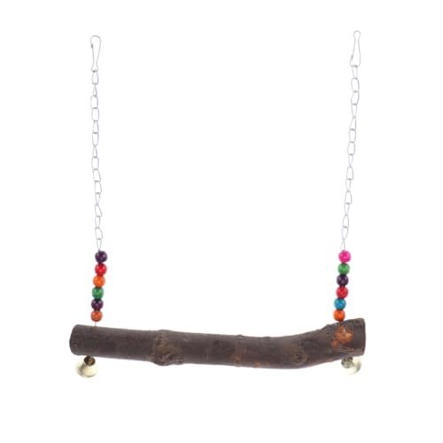 WOONEKY 1Stück Holz Vogelspielzeug Schaukel mit Glocke für Papageien Bunte Perlen für Hühner und Vögel Sicheres und Umweltfreundliches Material Kletterspielplatz von WOONEKY