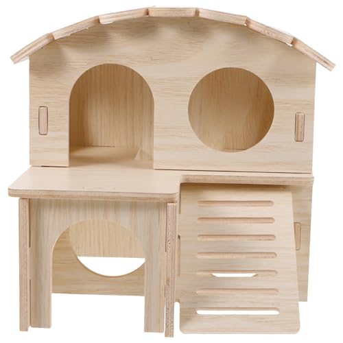 WOONEKY Hamster-Loft aus massivem Holz doppellagig aus Holz Hamsterhäuschen lustiges Versteck Spielzeug Heimtierbedarf von WOONEKY