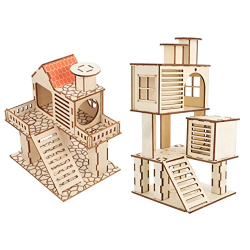 WOONEKY 2Stücke Holz Hamster Spielzeug Hamsterversteck Verschleißfest Aktivitätsspielzeug für Kleintiere Haustier Spielzeug Naturmaterial von WOONEKY