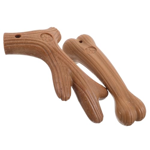 WOONEKY 2 STÜCK Teiliges Langlebiges Kauspielzeug für Kleine Hunde Natürlicher Holz Kaustab in Knochenform Spezielles Texturdesign zur Zahnreinigung Geeignet für Welpen und Kräftiges von WOONEKY