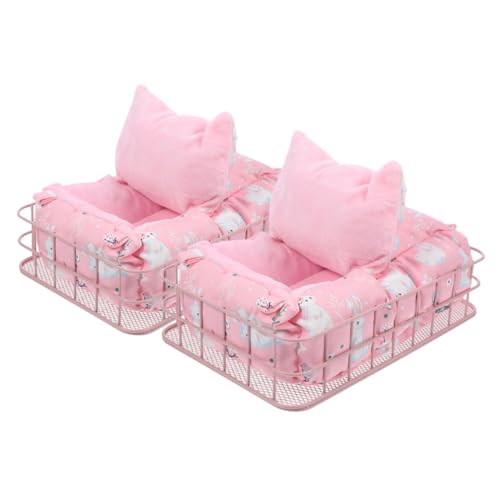 WOONEKY 2 Sätze Kleintier Hängematten Metallrahmen mit Rosa Hasenmotiv Gemütliches Schlafbett für Meerschweinchen und Hamster Robust Platzsparend Einfach im Käfig zu Befestigen von WOONEKY