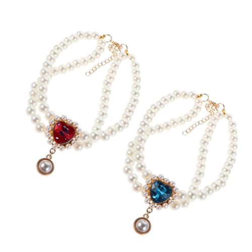 WOONEKY 2 Stück Doppellagige Faux Perlen Halskette für Hunde Katzen mit Herzanhänger Verstellbar Bequem für Kleine Hunde Katzen Hochzeit Party Schmuck WOONEKY 2 Stück Doppellagige Faux Perlen Halskette für Hunde Katzen mit Herzanhänger Verstellbar Bequem für Kleine Hunde Katzen Hochzeit Party Schmuck von WOONEKY