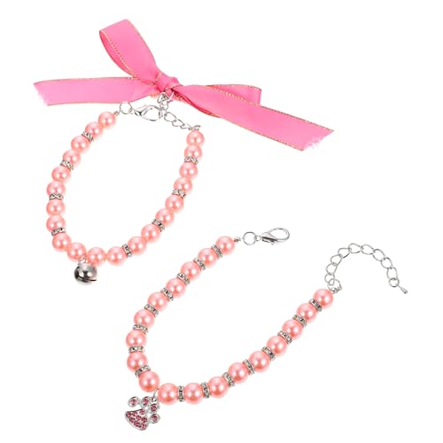 WOONEKY 2 Stück Katzenhalsband mit Perlen Dekoratives Haustierhalsband für Kleine Hunde und Katzen Leichtes Hautfreundliches Schmuckzubehör für Party und Festlichkeiten von WOONEKY