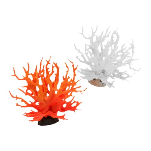 WOONEKY 2 Stück Künstliche Aquarium Korallen Dekoration aus Resin Lebensechte Weiße und Orangefarbene Korallen für Meerwasser aquarien Fischfreundlich Langlebig und Farbecht Fördert von WOONEKY