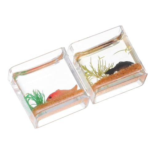 WOONEKY 2 Stück Maßstab Dekorativer Kleiner Fischbehälter mit Goldfisch-Figuren Realistisches Mini-fischglas für Puppenhaus und Schreibtischdekoration Kompakt und Stilvoll von WOONEKY