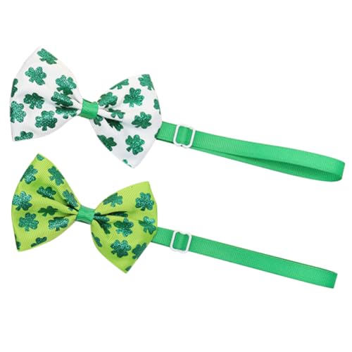 WOONEKY 2 Stück Saint Patrick's Day Hunde Fliege Grünes Kleeblatt Haustier Bowtie Leichter Bequemer Hundekragen für Party und Kostüm Niedliches Welpen Accessoire von WOONEKY