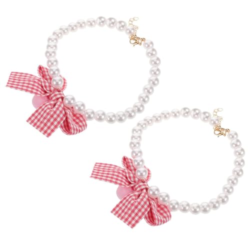 WOONEKY 2 stücke Katzenhalsband mit Kunstperlen und Blumenschleife, Hundehalsband, verstellbar, für kleine Haustiere, Katzen, Kätzchen, Welpen, Kostümzubehör von WOONEKY