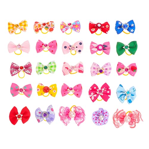 WOONEKY 25 Stück Teiliges Kleine Haarschleifen für Haustiere Niedliche Dekorative Hundeschleifen Elastische Leichte Haargummis Tragbar Farblich Gemischt Accessoire für Zufällige Farbe von WOONEKY