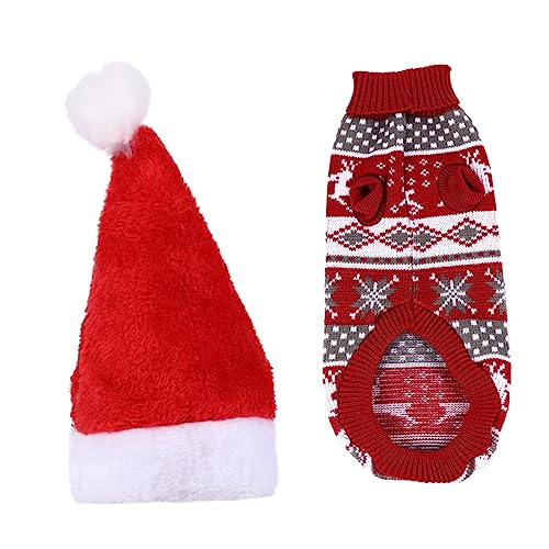 WOONEKY Bezaubernder Hundepullover Im Rentier-Stil Warme Weihnachtskleidung Für Haustiere Mit Mütze Für Haustierpartys von WOONEKY