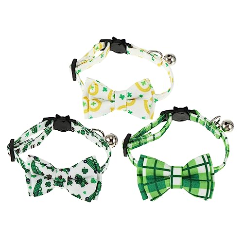 WOONEKY Haustier-Halsband Mit Schleife 3-teilig Irischer St. Patricks Day Verstellbar Katzenhalsbänder Glocke von WOONEKY