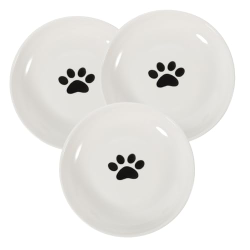 WOONEKY 3 Stück Keramik Katzennäpfe Teiliges mit Rutschfestem Silikonboden Flache und Katzenfutterschalen Leicht zu Reinigen Stilvoll für Drinnen und Draußen für Kleine Katzen von WOONEKY