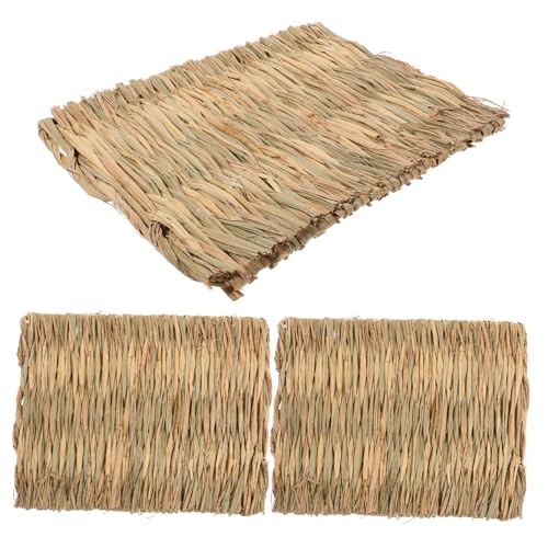 WOONEKY 3 Stücke Stroh Matte Für Käfig Natürliche Gewebte Bett Pad Für Tiere Gras Matte Meerschweinchen Chinchilla von WOONEKY