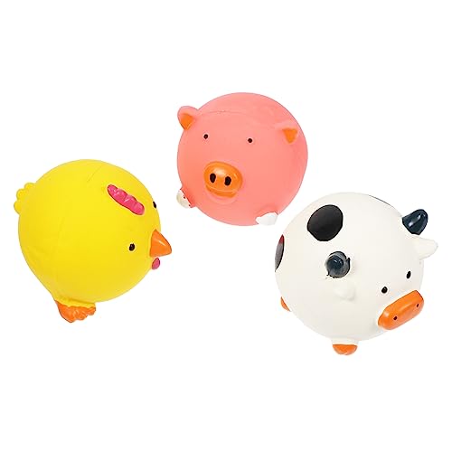 WOONEKY 3stücke Teiliges Hundekauspielzeug Latex Für Quietschende Bissspielzeuge Schwein Huhn Kuh Interaktives Spielzeug Für Zahnpflege Und Spaß von WOONEKY