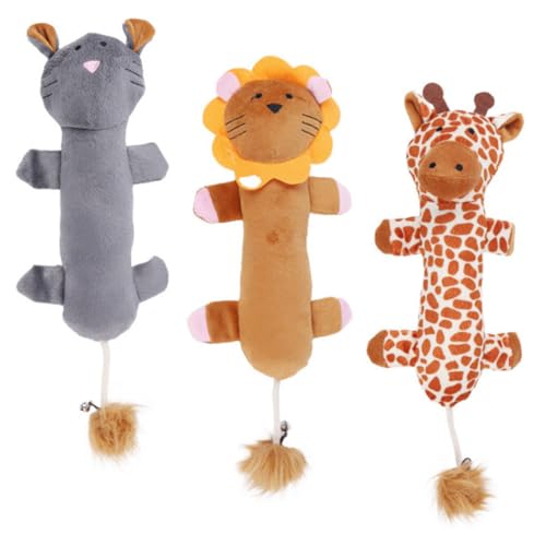 WOONEKY 3 Stück Teiliges Katzenspielzeug Set aus Plüsch Beißfestes Kauspielzeug für Katzen Lustige Giraffe und Leopard Figuren zur Zahnpflege Stressreduzierend und für Kätzchen von WOONEKY