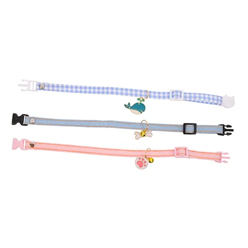 WOONEKY 3 Stück Teiliges Verstellbares Katzenhalsband mit Avocado Anhänger Baumwollmaterial Dekorative Muster Wal Jeans Blau Knochen Jeans Rosa Katzenpfoten Komfortabel und Leicht für von WOONEKY