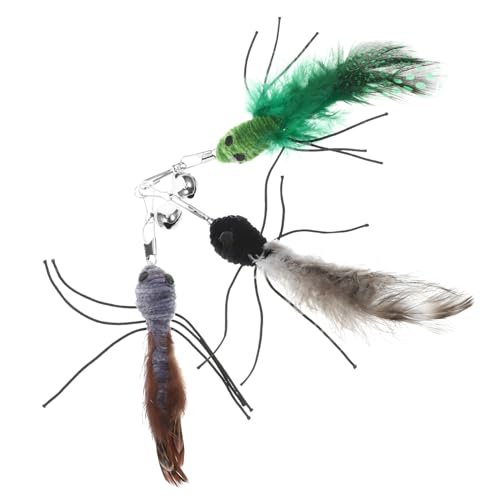 WOONEKY 3 Stück Katzenaufsatz Teaser Ersatzköpfe mit Federn Interaktives Katzenspielzeug für Kätzchen Nachfüllpackung für Insektenspielzeug Katzenangeln Zubehör von WOONEKY