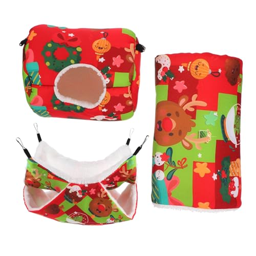 WOONEKY 3PCS Pet Nest Hamster Igel Schlafen Bett Pet Tunnel Hängen Nest Warme Weiche Rote Weihnachten von WOONEKY