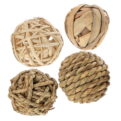 WOONEKY Kaninchen-Bereicherungsspielzeug 4 Stück aus Stroh gewebte Bälle für Kaninchen Papageien Haustiere Pflege Kauspielzeug WOONEKY Kaninchen-Bereicherungsspielzeug 4 Stück aus Stroh gewebte Bälle für Kaninchen Papageien Haustiere Pflege Kauspielzeug von WOONEKY