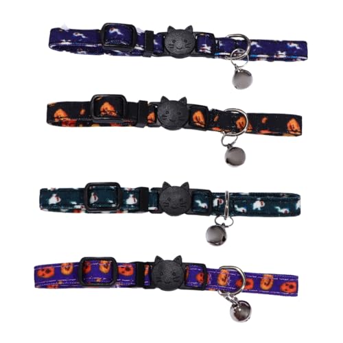 WOONEKY Halloween- -Set für Hunde und 4-teilig Klassische Haustierhalsbänder mit Geister-Kürbis-Muster Schnellverschluss-Schnalle von WOONEKY