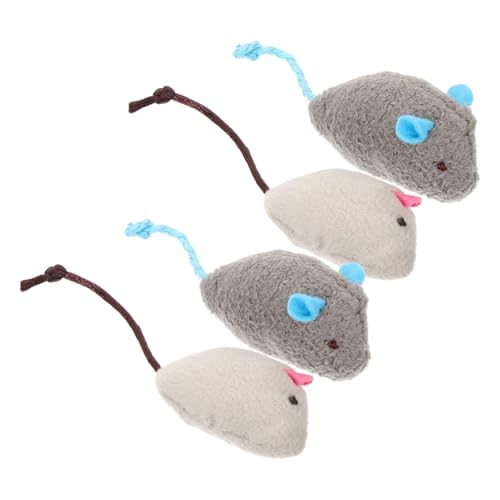 WOONEKY 4 Stück Interaktives Katzenspielzeug Teiliges Mäuse mit Katzenminze für Kätzchen und Katzen Weiche Plüschmaus Fördert Spiel und Entspannung für Drinnen von WOONEKY