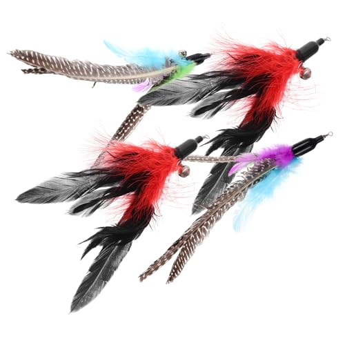 WOONEKY 4 Stück Katzenangel Zubehör Ersatzausrüstung für Katzenspielzeug Perlenfedern Schwarze Federn Langlebig und Interaktiv für Spiel und Training von WOONEKY