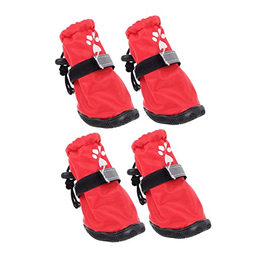 WOONEKY 4 Stück Regenstiefel Für Haustiere Hundestiefel Haustierzubehör Rutschfester Haustierstiefel Heimtierbedarf Schutz wasserdichte Stiefel Für Haustiere Schuh Rot Winter Polyester von WOONEKY