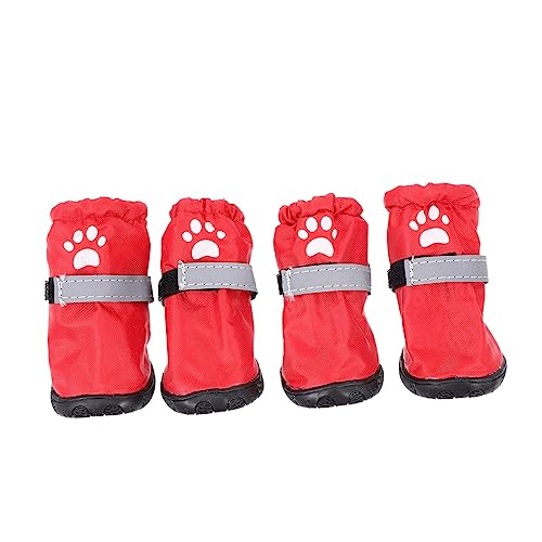 WOONEKY 4 Stück Regenstiefel Für Haustiere Katze rutschfeste Welpenschuhe Hundestiefel wasserdichte Haustierschuhe Wanderschuhe Für Haustiere Schutz Polyester Rot Winterschuhe Der Hund von WOONEKY