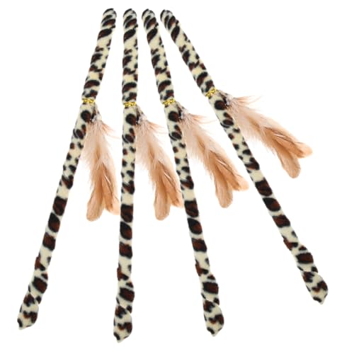 WOONEKY 4 Stück Teiliges Katzenangel mit Leopardenmuster und Federn Interaktives Katzenspielzeug für Kätzchen Fördert Bewegung und Bindung Teaser für Hauskatzen von WOONEKY