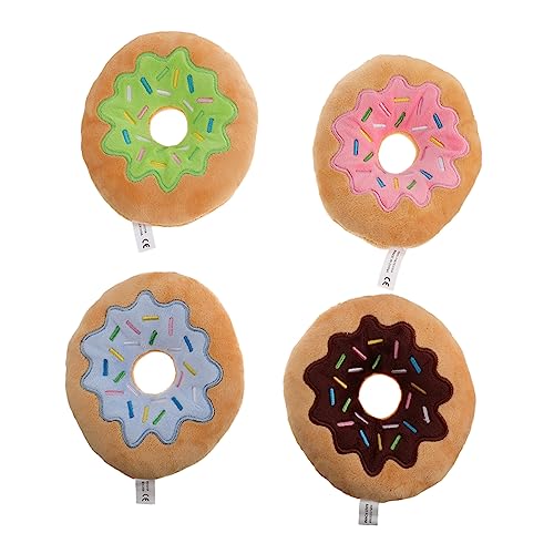 WOONEKY 4 Stück Teiliges Plüschspielzeug Donutform mit Quietscher Langlebiges Kauspielzeug für Welpen und Hunde Interaktives Haustierspielzeug zur Beschäftigung und Stressabbau und von WOONEKY