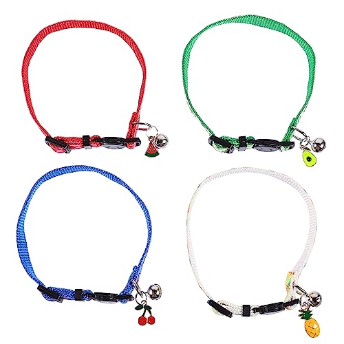 WOONEKY 4 Stück Teiliges Verstellbares Haustierhalsband mit Obst und Glocke Leichtes Komfortables Katzen und Hundehalsband Geeignet für Verschiedene für Alltag und Party von WOONEKY