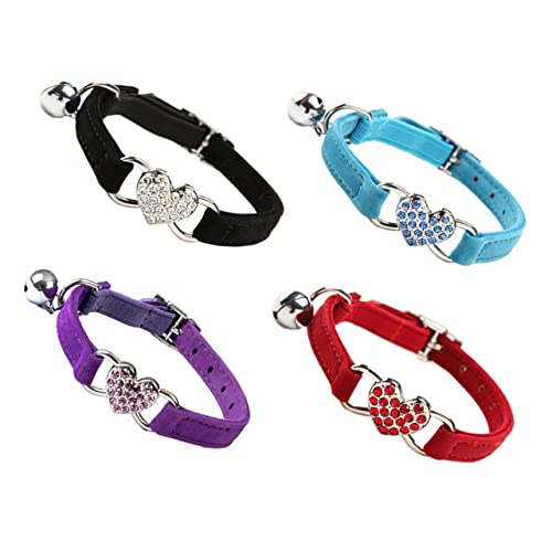 WOONEKY 4 Stück Verstellbares Katzenhalsband mit Glocke und Strass Teiliges Hautfreundliches Material Sichere Passform für Katzen und Kleine Hunde als oder Alltagsschmuck Zufällige Farbe von WOONEKY