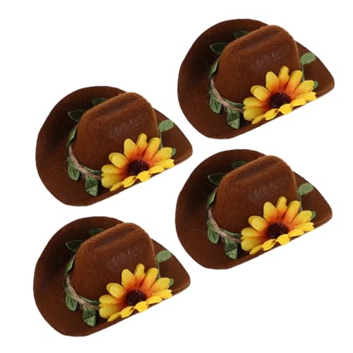 WOONEKY 4 Stücke Verstellbare Mini Kleintier Hüte mit Blumen Filz Kostüm Cowboyhüte für Hamster Meerschweinchen Vögel und Schlangen Kleine Western Hauben für und Farm Events von WOONEKY