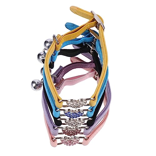 WOONEKY 5 Stück Teiliges Verstellbares Haustierhalsband mit Glöckchen und Funkelnden Strasssteinen Welpen und Katzenhalsband Gelb Blau Schwarz für Party und Alltag von WOONEKY