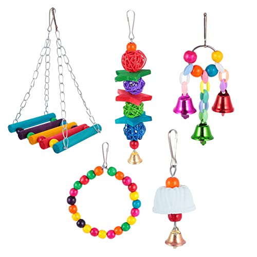 WOONEKY Papagei Spielzeug Set 5 Stücke Vogel Kauen Spielzeug Sicher Material Glocke Klingeln Spaß Zufällig von WOONEKY