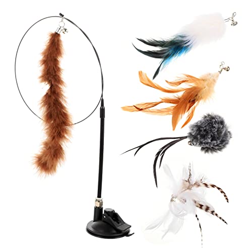 WOONEKY 6 Stück Teiliges Set Saugnapf Katzenangel mit Glocke Interaktives Katzenspielzeug für Selbstständiges Lange Plüsch Sticks Bewegung und Beißverhalten Reduzierung von WOONEKY