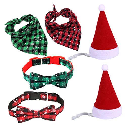 WOONEKY 6St Haustier-Weihnachtsset hochstihl Hochwertige Verarbeitung Weihnachtsmütze für Haustiere Weihnachtshalsbänder für Hunde schönes Halsband für Haustiere Verstellbarer Kragen Hut von WOONEKY