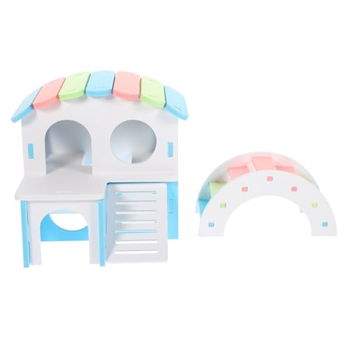 WOONEKY Buntes Hamsterhaus mit Großer Hängematte und Dekorativer Brücke Robustes Kleintier Zwerghamster und Farbiger Hamster Natürliches Langlebiges Material für Schlaf und Spiel von WOONEKY