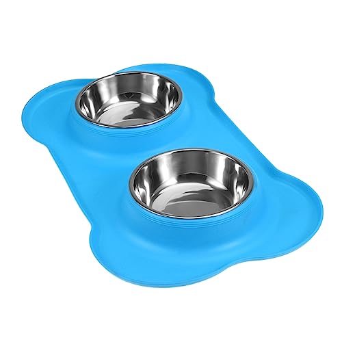 WOONEKY Doppelset Hundenäpfe aus mit Rutschfester Silikonmatte Auslaufsicherer Futternapf und Wassernapf für Hunde Katzen und Welpen Spülmaschinenfest Blau von WOONEKY
