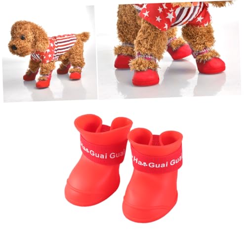 WOONEKY Gummi-Regenschuhe für Hunde Welpe ACH Schuhe Schneeschuhe für Hunde Stiefel für Hunde Hundeschuhe für Haustierschuhe wasserdichte Hundeschuhe Regenstiefel Hundepfote rot von WOONEKY