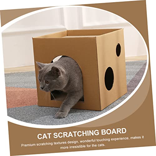 WOONEKY Halbgeschlossenes Katzenhaus Kratzbrett mit Stabiler Struktur Dickem Wellpappe Design und Komfortabler Liegefläche für Katzen und Kätzchen Kratzen Klettern und Ausruhen von WOONEKY