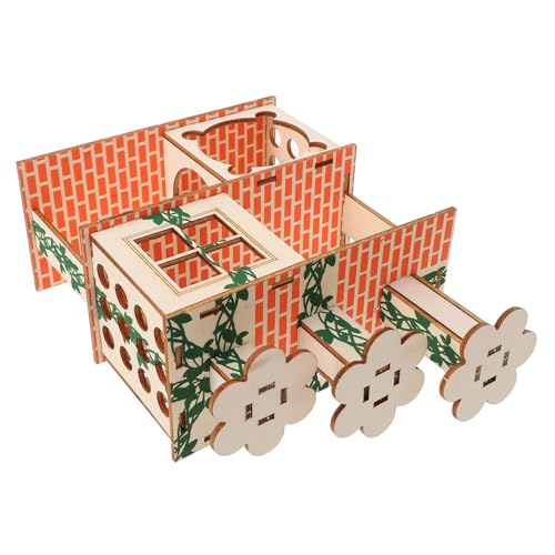 WOONEKY Hamster Holzhaus Versteck aus Stabilem Sicherem Material mit Warmem Komfortablem Design für Hamster und Kleine Haustiere Mehrstöckiges Kletterspielzeug für Meerschweinchen Käfig von WOONEKY